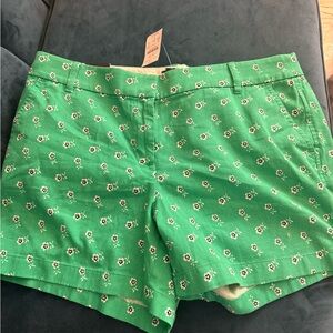 J. Crew Green and White Bermuda Shorts with Nautical Print